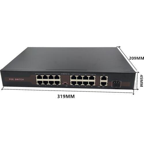 48V Ethernet POE switch with 16(100M)+2(1000M)+1SFP Port IEEE 802.3 af/at Suitable for IP camera/Wireless APcamera system