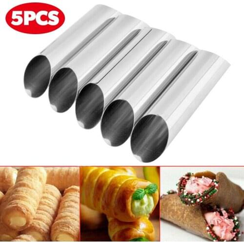 5Pcs Stainless Steel Cannoli Forms Food Grade Cream Horn Mould Cake Horn Mold Cannoli Tubes Shells Pastry Bread DIY Baking Mold