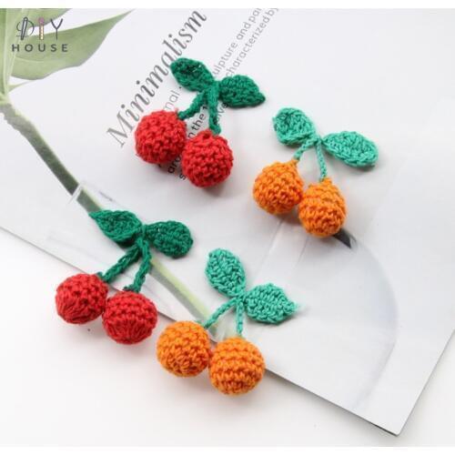 5Pcs Knitting Knitted Wool Green Leaf Cherry DIY Craft Girl Earrings Pendant Hair Accessories Hat Bag Key Ring Decor Materials