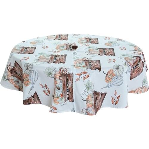 60 Inch Round Indoor & Outdoor Waterproof Tablecloth With Umbrella Hole And Zipper For Patio Garden Party And BBQ-ABUX