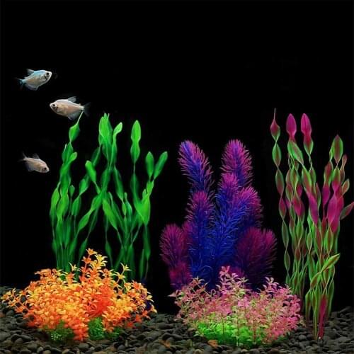 7Pcs/Set Fish Tank Ornament Vivid Landscaping Decor Plastic Artificial Plant Water Grass Aquarium Accessories Decoration