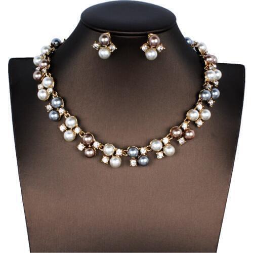 Jiayijiaduo African Womens Wedding Jewelry Imitation Pearl Jewelry Set Wedding Jewelry Accessories Necklace Earrings Set