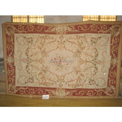 Free shipping 6.56'x9.84' Traditional Aubusson rugs woolen aubusson rugs with Beige & Burgundy Roses design