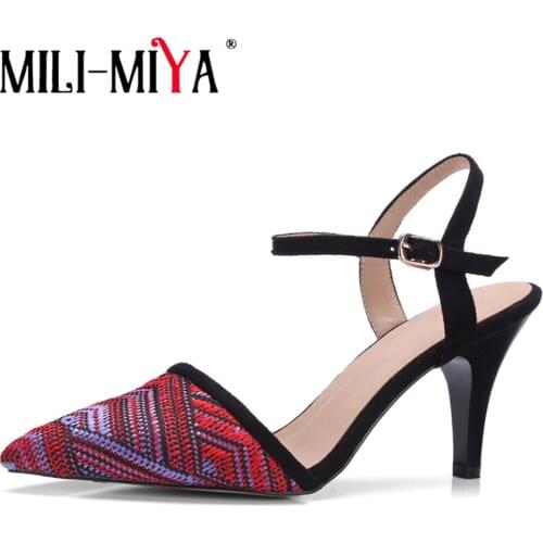 MILI-MIYA New Arrival Sexy Women Summer Shoes Linen Buckle Strap Pointed Super High Thin Heels Mixed Colors Dress Party Sandals