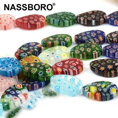 17x25mm Twist Oval Charm Mix Millefiori Lampwork Glass Beads Square Spacer Loose Beads for Jewelry Making