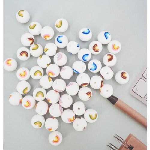 Chenkai 500PCS BPA Free Silicone Rainbow Bead Baby Teething Nacklace Beads For Baby Chewable Dummy Cartoon Pacifier Accessories