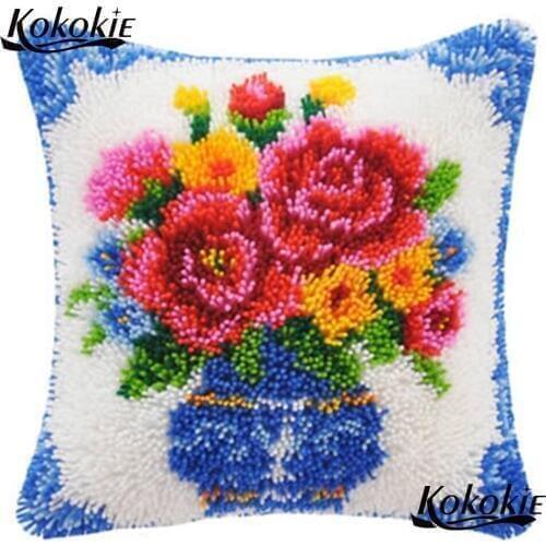 DIY latch hook rug kits flowers cushion mat embroidery pillow kits Handmade cross stitch needlework sets printed carpet