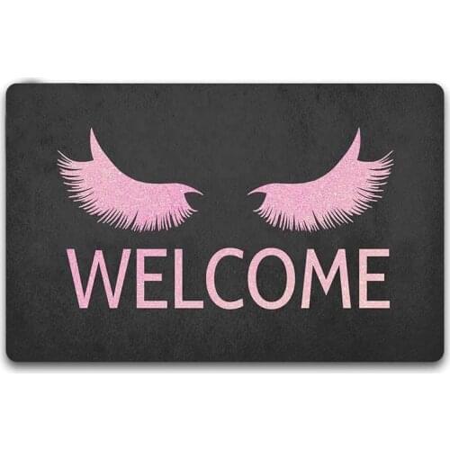 Home Decor Stylish Black Rose Gold Eyelashes Welcome Mat with Rubber Backing Doormat Entrance Floor Mat Non-Slip Entryway Rug