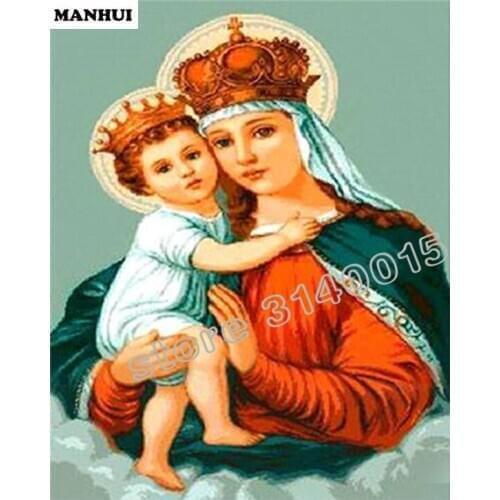 Holy mather and son diamond mosaic rhinestone full square diy Diamond painting cross stitch icon set diamond embroidery BEF358