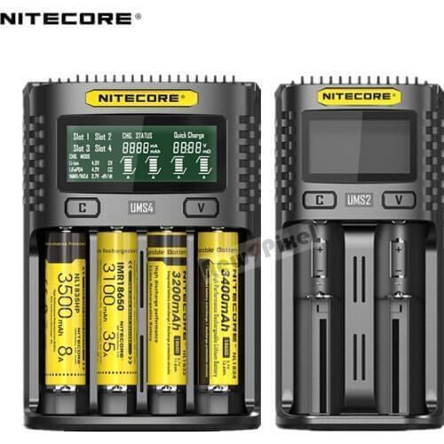 NITECORE UMS2 UMS4 Intelligent Battery Charger USB Output 3A for LiFePO4 Lithium Ion Ni-MH NiCd 18650 10340 10350 10440 10500