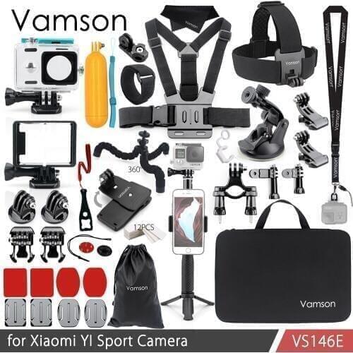Vamson for Xiao YI Accessories Kit Waterproof Housing Case Standard Frame Box Adapter Mount Monopod for YI Sport Camera VS146