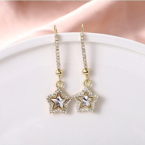 Korean Fashion Girl Earrings Crystal Five-pointed Star Net Red Wild Temperament Long Earrings New Womens Clothing Ohrringe
