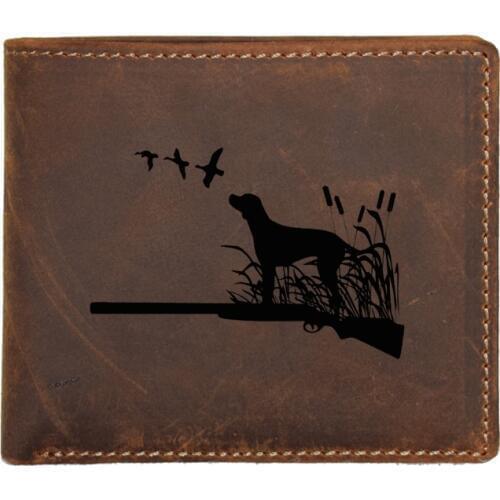 Hunting Dog Engraved Picture Men Wallet with Coin Pocket Genuine Leather Purse Male Small Card Holders Name Short Wallet