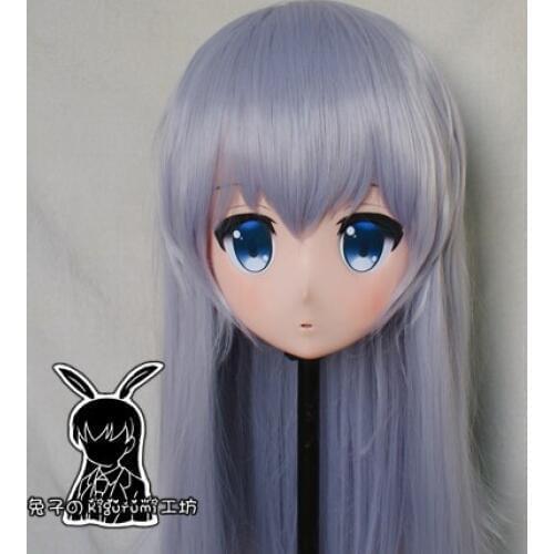 Rabbit 89) Resin Cross dress Pretty Girl Head BID Doll Mask Japanese Anime Kigurumi Mask Cosplay with Wig