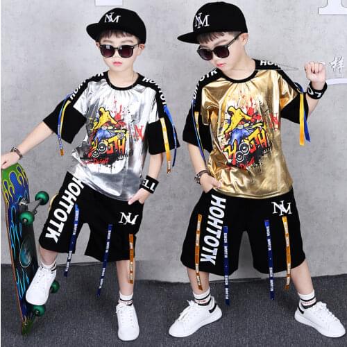 Summer boys Girls cotton children clothing sets hip hop Dance outfits T-shirt + Haren Pants tracksuit For 6 8 10 12 14 Years