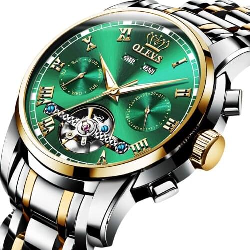 OLEVS Mens Automatic Mechanical Watch Waterproof Business Stainless Steel Strap Watch Skeleton Mechanical Watch