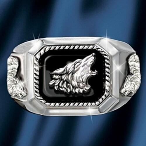 Mens exquisite fashion art mens ring wolf call handmade pure raised relief wolf Ring Jewelry Gift