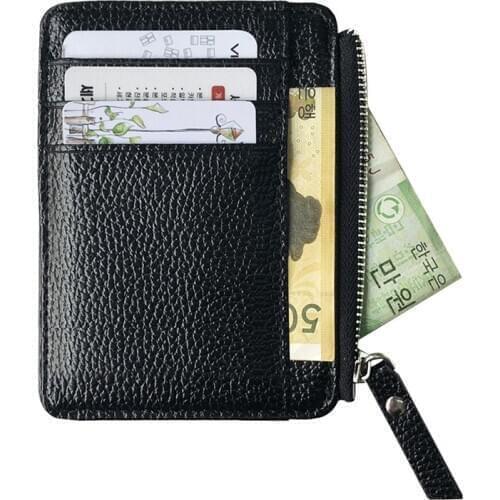 Men Wallet Solid Color Textured PU Zipper Card Holder Mini Coin Purse New