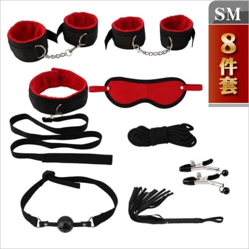 Sexy Leather BDSM Kits Plush Sex Bondage Set Handcuffs Sex Games Whip Gag Nipple Clamps Sex Toys For Couples S0886