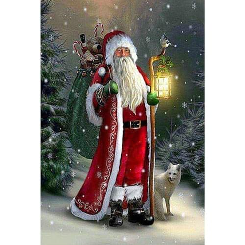 Santa Claus Wolf DIY 11CT Embroidery Cross Stitch Craft Needlework Set Cotton Thread Canvas Printed Home Decor Christmas Gift