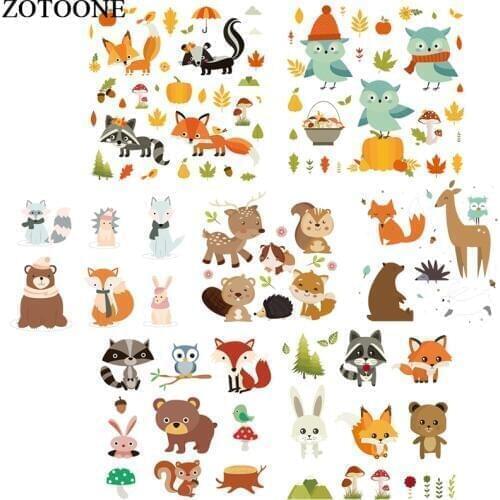 ZOTOONE Cute Animal Patch Set Iron on Transfers for Children Clothing Owl Rabbit Patches For Clothes DIY Applique Heat Press D
