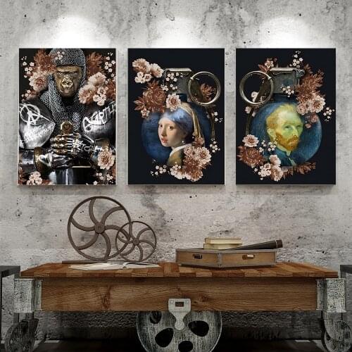 Retro Girl Among The Flowers Wall Art Pictures Canvas Posters And Print Minimalist Animal Living Room Decor Paintings No Frame