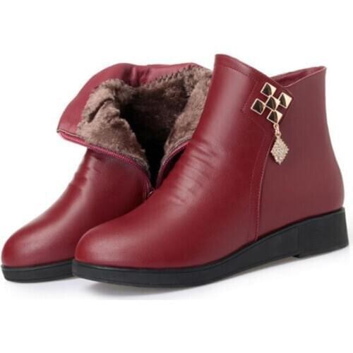 New Elegant Warm Boots Winter Shoes Fashion Casual Shoes Woman Warm Boots Flat Non-slip Genuine Leather Shoes Women Winter Boots