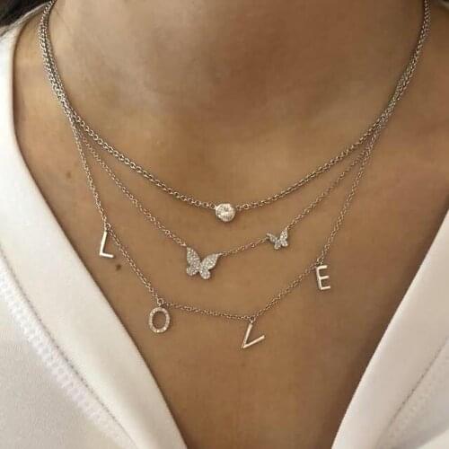 Cute lovely aminimal design micro pave cz 2pc butterfly charm necklace trendy women jewelry