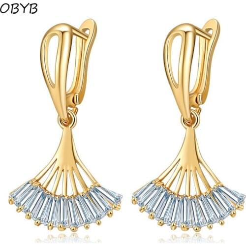 Plating 18k Gold Vintage Earrings Crystal Cubic Zirconia Fan Shaped Pendant For Women Earrings Accessories Wedding Party Jewelry