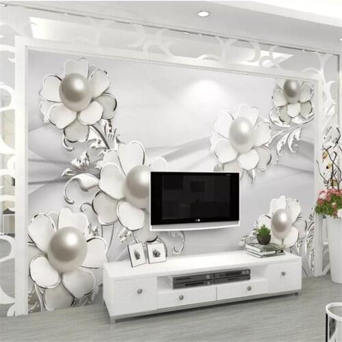 Custom wallpaper 3D stereo photo mural precious fashion pearl jewelry flower TV background wall decoration painting 3d wallpaper