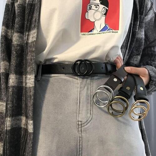 Retro Women 's Double Round Buckle Belt Women 's Simple Korean Style Trendy Personality Pants Belt Women 's Thin