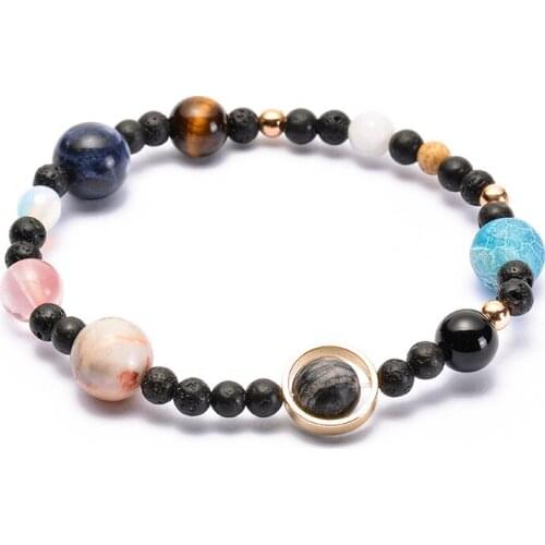 Solar system jewelry eight planets, nine guardian stars, natural stone matte tiger eyes beads bracelet for unisex couple 2021