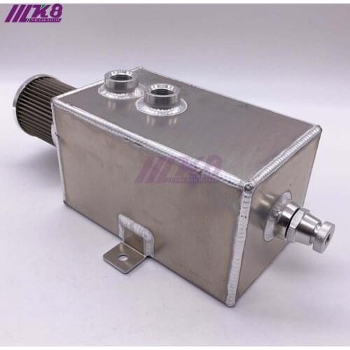2L Universal Car Aluminum Oil Catch Tank Silver Black Fuel Tanks With Breather & Filter Drain Tap 2LT Baffled