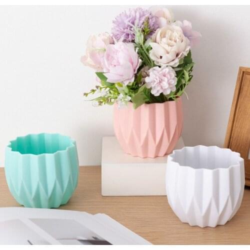 Thicken Creative Stripes Plant Pot Cover Indoor Plastic Imitation Resin Ceramic Flower Cover Round Modern Decor Planter Durable