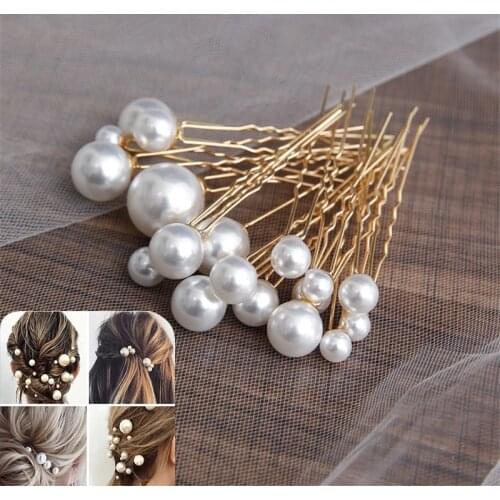 Women U-shaped Pin Metal Barrette Clip Hairpins Simulated Pearl Bridal Tiara Hair Accessories Wedding Hairstyle Design Tools