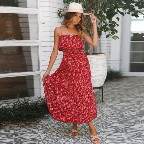 Bohemian Floral Print Women Summer Dresses 2019 Slash Neck Ruffle Beach Long Dress