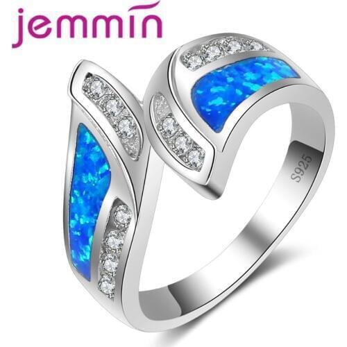 Women Marquise Blue Fire Opal Rings Fashion CZ Crystal Stones Female Engagement Finger Ring Jewelry Real Silver 925 Stamp