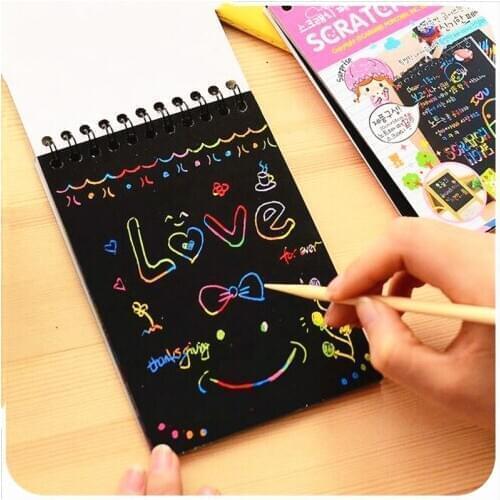 1PCS Mini Drawing Books Scratch Color DIY Coil Graffiti Book with Pen Blank Black Sketch Book for Kid Book