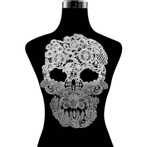 10pcs/lot White Black Skull Skeleton Design Embroidery Lace Applique Sewing Patch DIY Sewing Garment Patch for Clothing Decor