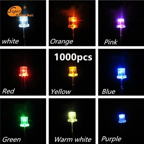 1000PCS 3MM Diodes flat top Diodes Urtal Bright Light Bulb 3MM Led Emitting Diodes