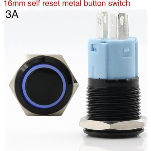 16mm automatic reset with metal button switch ring aluminum oxide black current 3A can be customized Circular icon