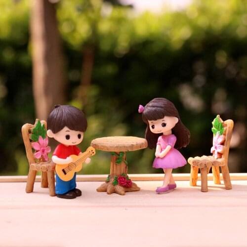 2pcs/set Couple Figurines Creative Miniature Ornaments Boy Girl Guitar Sweety Lovers Fairy Resin Dolls Home Decoration Crafts