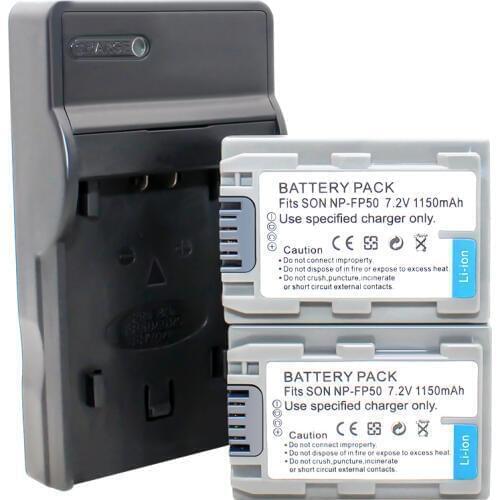 2pcs NP-FP50 Li-ion Battery + 1pcs charger for Sony DCR-HC19 HC30 HC40 HC46 AC-VQP10 ACC-TCP5 DCR-HC26 HC30 HC32