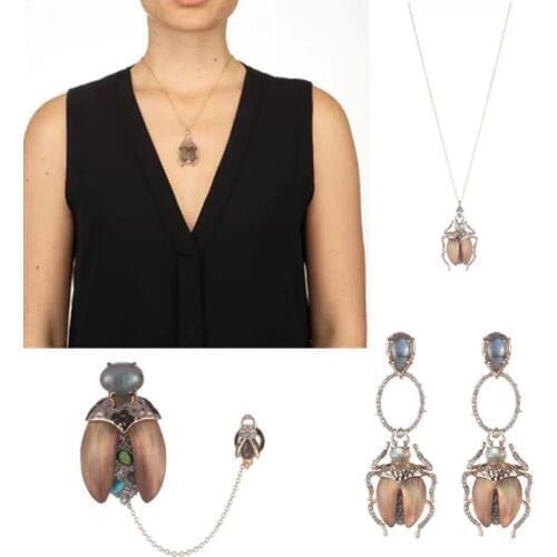 2019 Amybaby Lovely Beetle And Stone Womens Drop Earrings Necklace Brooch Jewelry For Party