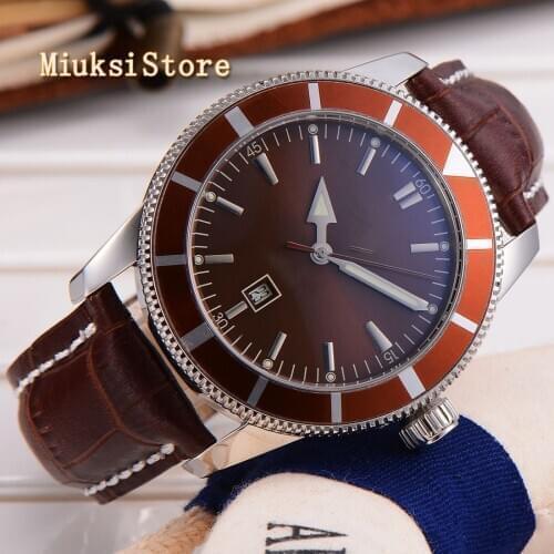 2019luxury 46mm bliger special scratch proof mineral glass brown dial luminous marks date window automatic mens mechanical watc