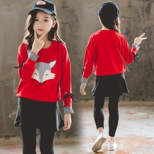 2021 Teenager winter spring kids Girls Clothes fox sweater Shirts + skirt legging Dress Pants culottes 5 6 7 8 9 10 11 12 Years