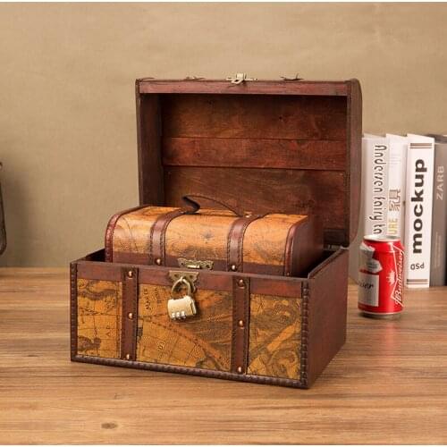 3 Piece Set Classical Handmade Wood Portable Home Storage Wooden Box European Retro Creative Storage Box Antique Jewelry Box