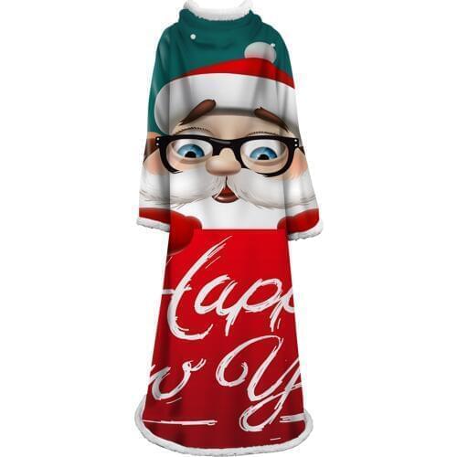 3D X-mas Designs Sherpa Winter Blanket with Sleeves Happy Santa Claus Plant Velvet Plush Throw Blankets Cartoon robe Bedspread