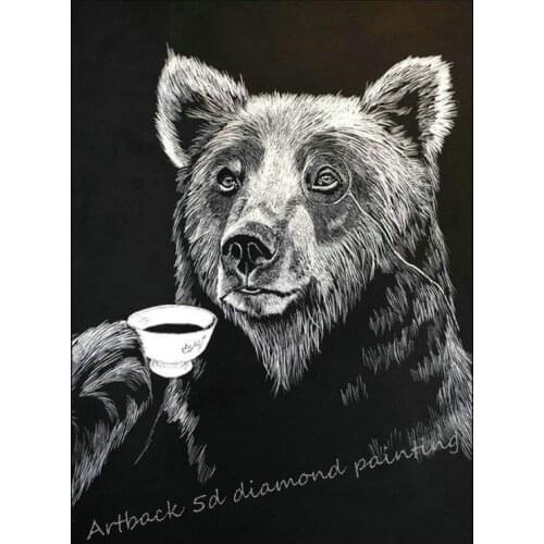 5d diy diamond painting bear coffee gray animal picture for home decoration 3d full square drill rhinestone mosaic art
