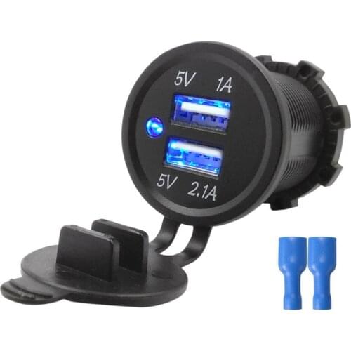 12V Dual USB Port Car Charger Socket Plug Cigarette Lighter Outlet For Auto Boat Waterproof Mobile Phone Charging Adapter
